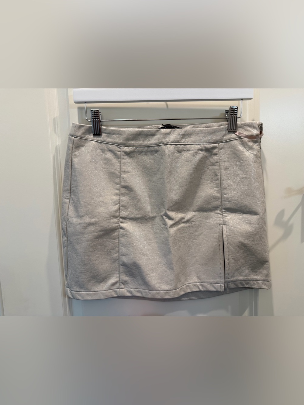 Cotton Candy Faux Leather Mini Skirt in Light Gray